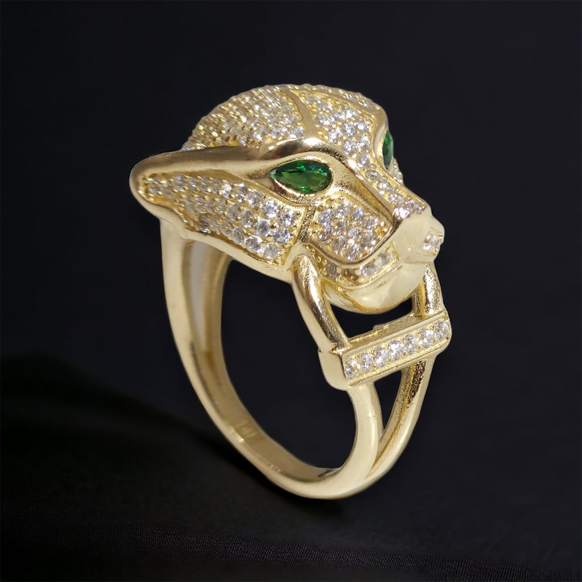 Green eyed Panther Ring 14Kt