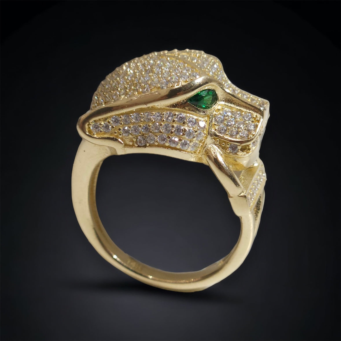 Green eyed Panther Ring 14Kt